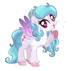 Size: 1581x1481 | Tagged: safe, artist:cottonheart05, derpibooru import, oc, oc only, oc:cotton heart, crystal pony, pegasus, pony, base used, chest fluff, colored hooves, colored wings, crystal pegasus, ear fluff, ear piercing, earring, ears, eyeshadow, female, gradient wings, hairband, jewelry, magenta eyes, makeup, mare, open mouth, piercing, raised hoof, raised leg, simple background, smiling, solo, sparkly, spread wings, standing, unshorn fetlocks, white background, wings