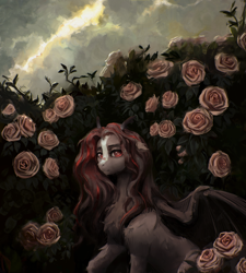 Size: 4618x5132 | Tagged: safe, artist:rvsd, derpibooru import, oc, oc only, bat pony, pony, absurd file size, absurd resolution, chest fluff, female, flower, horns, mare, rose, solo