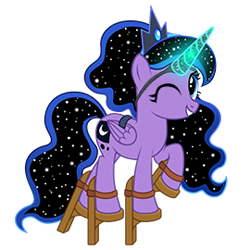 Size: 270x270 | Tagged: safe, derpibooru import, pegasus, pony, g4, clothes, cosplay, costume, fake cutie mark, fake horn, fake wings, gameloft, simple background, solo, stilt-walking luna, transparent background