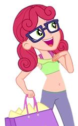 Size: 635x1024 | Tagged: safe, derpibooru import, edit, edited screencap, screencap, alizarin bubblegum, better together, equestria girls, g4, holidays unwrapped, background removed, belly button, dashing through the mall, glasses, midriff, open mouth, open smile, simple background, smiling, solo, transparent background