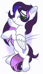 Size: 1276x2180 | Tagged: safe, artist:darkbesshayus, derpibooru import, oc, oc only, oc:lucky star, pegasus, pony, animated, bed, fangs, female, gif, loop, lying down, mare, on side, pegasus oc, seductive look, solo, wings