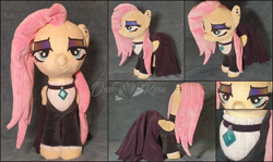 Size: 2020x1200 | Tagged: safe, artist:one-violet-rose, artist:onevioletrose, derpibooru import, fluttershy, clothes, fluttergoth, irl, lidded eyes, photo, photography, plushie