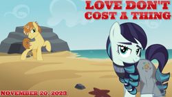 Size: 2063x1160 | Tagged: safe, artist:cheezedoodle96, artist:jhayarr23, derpibooru import, coloratura, feather bangs, earth pony, g4, 2023, beach, colorabangs, female, jennifer lopez, lyrics in the description, male, mare, november, ocean, shipping, smiling, song in the description, song reference, stallion, straight, water, youtube link in the description