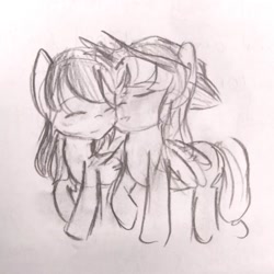 Size: 640x640 | Tagged: safe, artist:snowzaaah, derpibooru import, applejack, rainbow dash, earth pony, pegasus, pony, appledash, appledashdailydoodles, doodle, female, lesbian, pencil drawing, shipping, sketch, traditional art