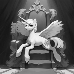 Size: 768x768 | Tagged: safe, generator:stable diffusion, oc, oc:aegis stephanos, alicorn, alicorn oc, black and white, grayscale, male, monochrome