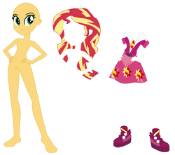 Size: 603x534 | Tagged: safe, artist:lordsfrederick778, artist:selenaede, derpibooru import, sunset shimmer, equestria girls, alternate design, base used, simple background, solo, white background