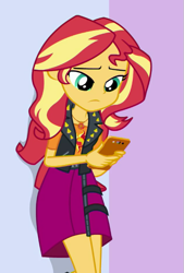 Size: 425x628 | Tagged: safe, derpibooru import, screencap, sunset shimmer, a fine line, better together, equestria girls, cropped, phone, solo