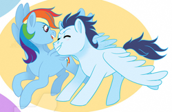 Size: 622x406 | Tagged: artist needed, source needed, safe, artist:whisperseas, derpibooru import, rainbow dash, soarin', pegasus, pony, g4, female, male, mare, shipping, soarindash, stallion, straight