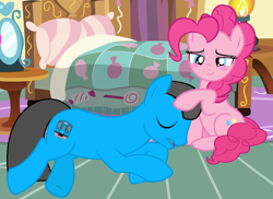 Size: 1734x1260 | Tagged: safe, artist:shieldwingarmorofgod, derpibooru import, pinkie pie, oc, oc:william, earth pony, bedroom, canon x oc, female, male, mare, on floor, shipping, sleeping, stallion