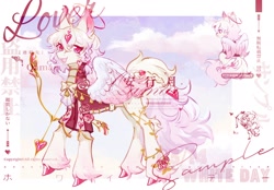 Size: 2360x1640 | Tagged: safe, artist:qamar, derpibooru import, oc, oc only, pegasus, pony, arrow, bow (weapon), bowtie, clothes, commission, cupid, ear fluff, ears, halo, heart, heart eyes, solo, unshorn fetlocks, wingding eyes