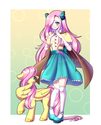 Size: 2276x2800 | Tagged: safe, artist:_ladybanshee_, artist:ladyfablevt, derpibooru import, fluttershy, human, pegasus, pony, anime, artwork, blushing, clothes, cute, humanized, shy, shyabetes, skirt, solo