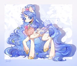 Size: 1870x1600 | Tagged: safe, artist:qamar, derpibooru import, oc, oc only, alicorn, pony, alicorn oc, commission, female, flower, folded wings, hoof shoes, horn, large wings, mare, princess shoes, wings