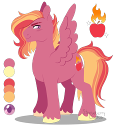 Size: 4000x4000 | Tagged: safe, artist:strawberrycactus, derpibooru import, oc, oc only, oc:fire apple, pegasus, pony, absurd resolution, color palette, male, offspring, parent:big macintosh, parent:cloudchaser, parents:macchaser, simple background, solo, spread wings, stallion, transparent background, unshorn fetlocks, wings