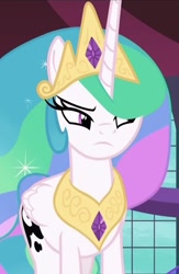 Size: 960x1475 | Tagged: safe, derpibooru import, screencap, princess celestia, a royal problem, annoyed, cropped, solo, swapped cutie marks