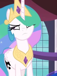 Size: 902x1200 | Tagged: safe, derpibooru import, screencap, princess celestia, princess luna, a royal problem, annoyed, cropped, solo, solo focus, swapped cutie marks