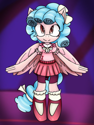 Size: 2250x3000 | Tagged: safe, artist:greendemon14, derpibooru import, cozy glow, anthro, clothes, looking at you, mobian, skirt, smiling, smiling at you, socks, solo, sonicified, wings