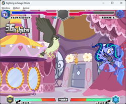 Size: 642x532 | Tagged: safe, artist:fimroots, derpibooru import, fluttershy, princess luna, trixie, bird, fighting is magic, carousel boutique, palette swap, recolor