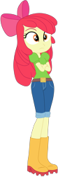 Size: 1900x5694 | Tagged: safe, artist:gmaplay, derpibooru import, screencap, apple bloom, human, equestria girls, equestria girls series, holidays unwrapped, spoiler:eqg series (season 2), :|, apple bloom's bow, belt, boots, bow, clothes, crossed arms, denim, gloves, hair bow, jeans, motorcross, pants, red hair, shirt, shoes, simple background, solo, t-shirt, tangelo eyes, the cider louse fools, transparent background, yellow skin
