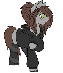 Size: 1851x2160 | Tagged: safe, artist:brainiac, derpibooru import, oc, oc only, oc:flitsy, clothes, female, hoodie, mare, simple background, socks, solo, striped socks, transparent background