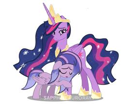 Size: 2525x2175 | Tagged: safe, artist:sapphireaurorayt, derpibooru import, princess twilight 2.0, twilight sparkle, twilight sparkle (alicorn), oc, oc:starstruck, alicorn, pegasus, pony, the last problem, female, height difference, mare, offspring, older, older twilight, older twilight sparkle (alicorn), parent:flash sentry, parent:twilight sparkle, parents:flashlight, simple background, transparent background