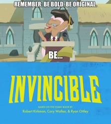 Size: 888x996 | Tagged: safe, derpibooru import, edit, edited screencap, screencap, g4, rock solid friendship, caption, image macro, invincible, rusty tenure, text