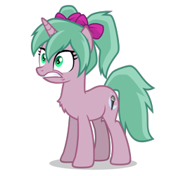 Size: 2800x2800 | Tagged: safe, derpibooru import, oc, oc only, oc:magicalmysticva, unicorn, anxious, chest fluff, female, green eyes, mare, nervous, pigtails, pink body, simple background, solo, teal mane, transparent background, twintails, vector