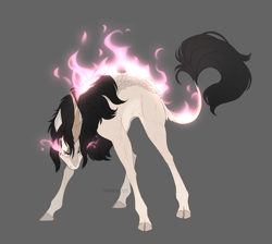 Size: 2340x2100 | Tagged: safe, artist:dementra369, derpibooru import, oc, oc only, oc:kira baer, kirin, angry, female, fire, gray background, kirin-ified, mare, simple background, solo, species swap