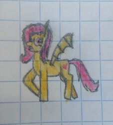 Size: 1582x1741 | Tagged: safe, artist:iarmista, derpibooru import, fluttershy, bat pony, pony, g4, bat ponified, female, flutterbat, graph paper, mare, race swap, solo, traditional art