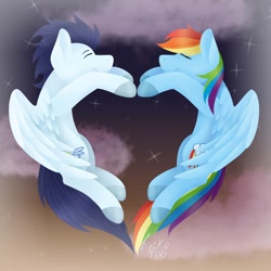 Size: 894x894 | Tagged: safe, artist:keikotdd, rainbow dash, soarin', pegasus, pony, female, male, mare, soarindash, stallion