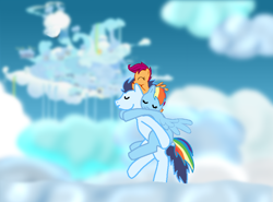 Size: 898x663 | Tagged: safe, rainbow dash, scootaloo, soarin', pegasus, pony, female, filly, foal, male, mare, scootalove, soarindash, stallion