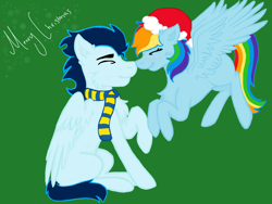 Size: 1024x768 | Tagged: safe, artist:soarindash, rainbow dash, soarin', pegasus, pony, christmas, female, male, mare, nuzzling, soarindash, stallion