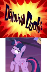 Size: 721x1109 | Tagged: safe, artist:questphillips, derpibooru import, edit, edited screencap, screencap, twilight sparkle, twilight sparkle (alicorn), alicorn, g4, demolition doofus, episode needed, solo, spongebob squarepants, spongebob time card