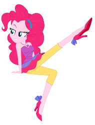 Size: 5033x6608 | Tagged: safe, artist:lobo299, derpibooru import, pinkie pie, equestria girls, g4, bare shoulders, female, high heels, shoes, simple background, sleeveless, smiling, solo, strapless, transparent background