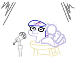 Size: 566x440 | Tagged: safe, artist:jargon scott, derpibooru import, twilight sparkle, unicorn twilight, pony, unicorn, g4, female, filly, filly twilight sparkle, foal, looking at you, microphone, pointing at you, simple background, smiling, smiling at you, solo, squatpony, stool, suddenly hands, twiggie, white background, younger