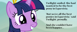 Size: 1333x563 | Tagged: safe, derpibooru import, edit, edited screencap, screencap, twilight sparkle, twilight sparkle (alicorn), alicorn, g4, princess twilight sparkle (episode), close-up, cute, pierce brosnan, quote, reference, squee, text, the great discovery, thomas and friends, twiabetes