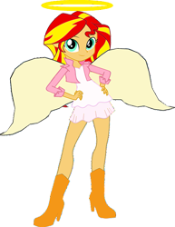 Size: 1073x1388 | Tagged: safe, artist:sugar-loop, derpibooru import, edit, editor:incredibubbleirishguy, sunset shimmer, angel, equestria girls, friendship games, g4, christmas, clothes, halo, holiday, simple background, skirt, solo, transparent background, white dress, wings