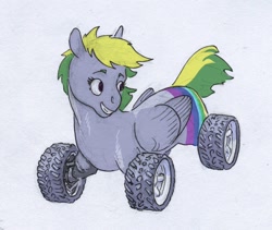 Size: 880x743 | Tagged: safe, artist:adeptus-monitus, derpibooru import, oc, oc only, oc:wheely bopper, original species, pegasus, simple background, solo, wheel, wheelpone, white background