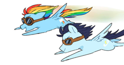 Size: 600x316 | Tagged: artist needed, source needed, safe, artist:h0mi3, derpibooru import, rainbow dash, soarin', pegasus, pony, g4, female, goggles, male, mare, shipping, simple background, soarindash, stallion, straight, white background