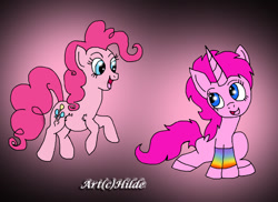 Size: 1142x832 | Tagged: safe, artist:the-unicorn-artist, derpibooru import, pinkie pie, oc, oc:lilly, earth pony, pony, unicorn, female, simple background