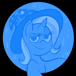 Size: 2048x2048 | Tagged: safe, artist:doughnut-doodles, derpibooru import, trixie, pony, unicorn, g4, dreamworks face, lidded eyes, looking at you, smiling, smirk, smug, solo, sparkles