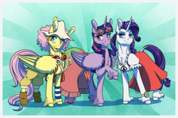 Size: 1772x1181 | Tagged: safe, artist:inuhoshi-to-darkpen, derpibooru import, fluttershy, rarity, twilight sparkle, twilight sparkle (alicorn), alicorn, earth pony, pegasus, pony, unicorn, g4, clothes, commission, cosplay, costume, nami, nico robin, one piece, usopp