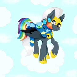 Size: 2000x2000 | Tagged: safe, artist:kathepart, derpibooru import, rainbow dash, oc, oc:tempest streamrider, g4, canon x oc, clothes, cloud, cloudy, couple, glasses, royal guard, shipping, streamdash, uniform, wonderbolts uniform