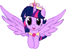 Size: 698x519 | Tagged: safe, artist:sparkle animation studio, derpibooru import, edit, editor:incredibubbleirishguy, twilight sparkle, twilight sparkle (alicorn), alicorn, g4, background removed, big crown thingy, crown, cute, element of magic, flying, happy, jewelry, looking at you, regalia, simple background, solo, spread wings, tiara, transparent background, twiabetes, wings