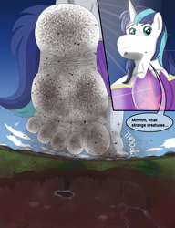 Size: 2194x2855 | Tagged: safe, artist:az12lol, derpibooru import, shining armor, anthro, plantigrade anthro, unicorn, g4, armor, barefoot, barefooting, crush fetish, crushing, dirt, dirty, dirty feet, feet, fetish, foot fetish, foot focus, footprint, giga, giga giant, macro, male, mega giant, size comparison, size difference, soles, solo, stomp, stomping, sweat, sweaty feet, toes, unaware, underfoot