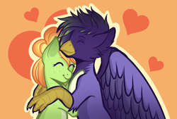 Size: 3259x2208 | Tagged: safe, artist:vatutina, derpibooru import, oc, oc only, oc:kranos wildtalon, oc:shamrock shock, griffon, pony, unicorn, cute, duo, griffon oc, hug, pony oc, shipping, snuggling