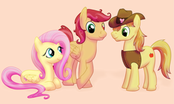 Size: 1991x1193 | Tagged: safe, alternate version, artist:karmadash, derpibooru import, braeburn, fluttershy, oc, oc:spartanapple, clothes, commission, couple, crossed legs, female, hat, headcanon, lying down, male, mismatched eyes, offspring, parent:braeburn, parent:fluttershy, parents:braeshy, ship:braeshy, shipping, story in the comments, story included, straight, vest