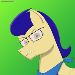 Size: 2000x2000 | Tagged: safe, artist:alejandrogmj, derpibooru import, oc, oc:alejandrogmj, oc:chicken claws, pegasus, pony, angry, disguise, disguised changeling, glasses, gradient background, looking at you, pegasus oc