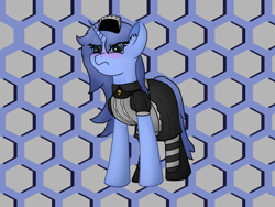 Size: 4032x3024 | Tagged: safe, artist:chillzone22, derpibooru import, pony, fallout equestria, abstract background, clothes, commission, hexagon, honeycomb (structure), patterned background, solo