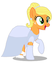 Size: 1047x1197 | Tagged: safe, artist:mlp-headstrong, derpibooru import, applejack, earth pony, pony, g4, alternate hairstyle, applejack also dresses in style, cinderella, clothes, dress, evening gloves, female, freckles, glass slipper (footwear), glass slippers, gloves, gown, long gloves, mare, open mouth, open smile, simple background, smiling, solo, transparent background