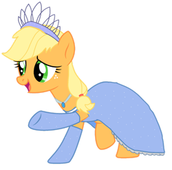 Size: 1280x1266 | Tagged: safe, artist:mlp-headstrong, derpibooru import, applejack, earth pony, pony, g4, applejack also dresses in style, clothes, dress, evening gloves, female, freckles, gloves, jewelry, long gloves, mare, necklace, open mouth, open smile, simple background, smiling, solo, tiana, tiara, transparent background